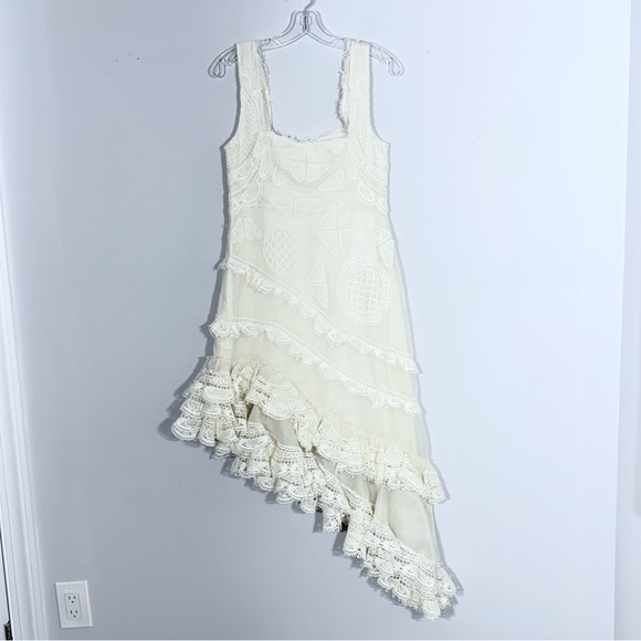 Geisha Designs Anthropology Square Neck Ruffled Asymmetrical Lace Dress S - Picture 4 of 16